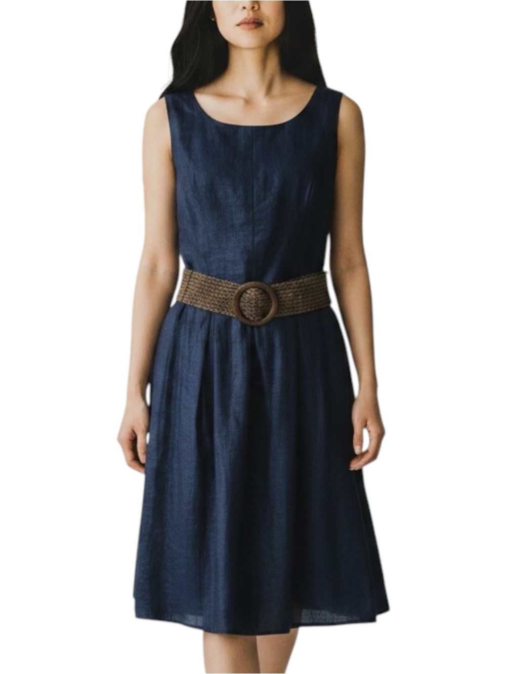 Tiana B. Metallic Navy Belted Sleeveless Dress NWT Size 14 Coastal Grandma